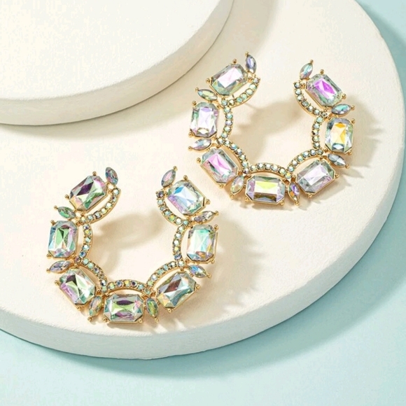 Rhinestone circle earrings BLING! - Picture 2 of 2